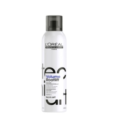 Spray de cabelo L'OREAL Volume Rootlift em embalagem branca com tampa preta