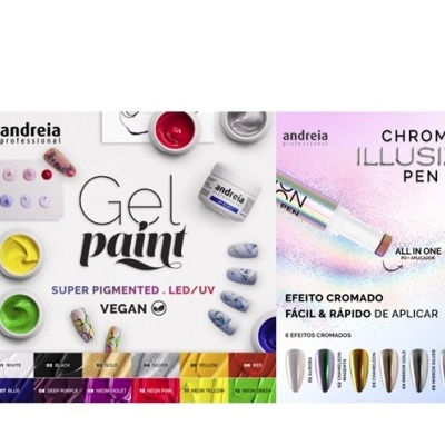 Produtos de gel paint e caneta cromada Andreia