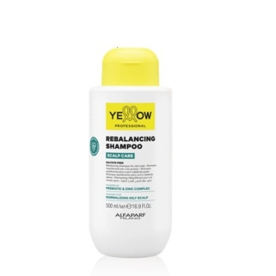 Frasco branco de shampoo Yellow Professional Rebalancing com tampa amarela