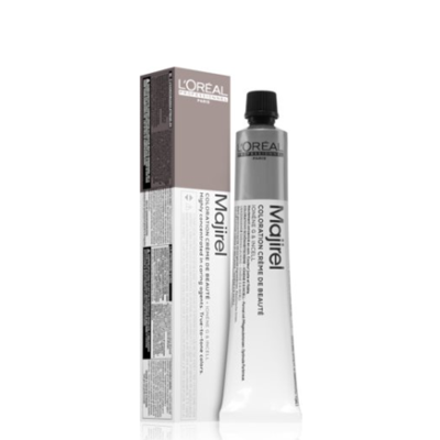 Embalagem e tubo de tinta para cabelo Majirel da L'Oréal em prata e cinza