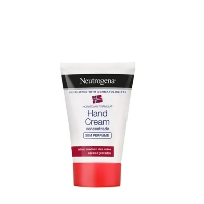 Frasco de creme para mãos Neutrogena branco com tampa vermelha