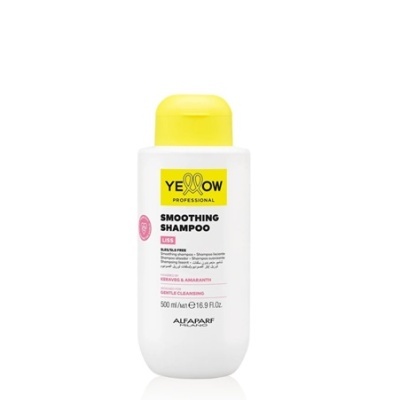 Frasco branco com tampa amarela de champô Yellow Smoothing Shampoo 500 ml