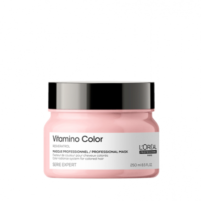 Frasco rosa de máscara para cabelo Vitamino Color L'Oréal