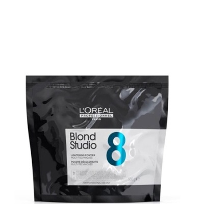 Embalagem preta e branca de pó descolorante LOréal Blond Studio 8