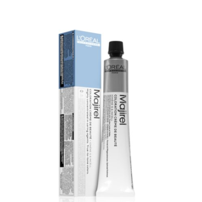 Tubo e caixa de tinta de cabelo Majirel azul claro e branco da L'Oréal