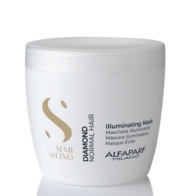 Pote branco do produto ALFAPARF MILANO SEMI DI LINO DIAMOND com tampa cinza claro