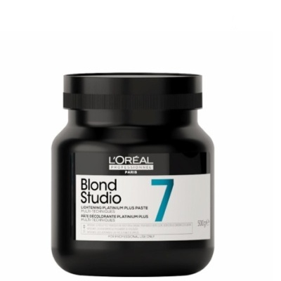 Pote preto com rótulo branco do produto Blond Studio 7 da LOréal.