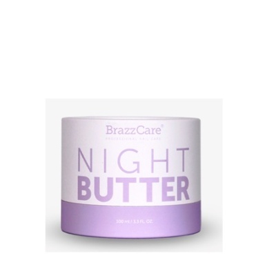 Frasco de creme BrazzCare Night Butter em embalagem branca e lilás
