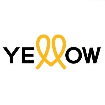 Logotipo com a palavra YELLOW e um laço amarelo no lugar das letras LL