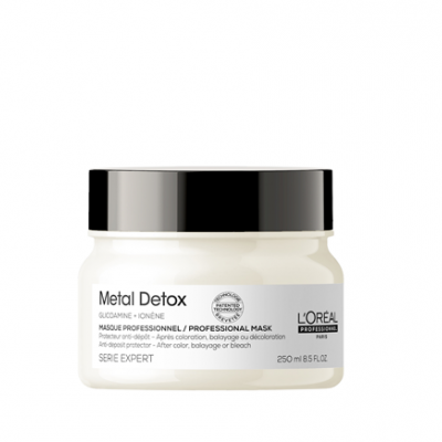 Frasco de máscara profissional Metal Detox da L'Oréal com tampa preta