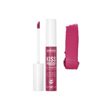 Batom líquido mate rosa fúcsia com aplicador e amostra da cor