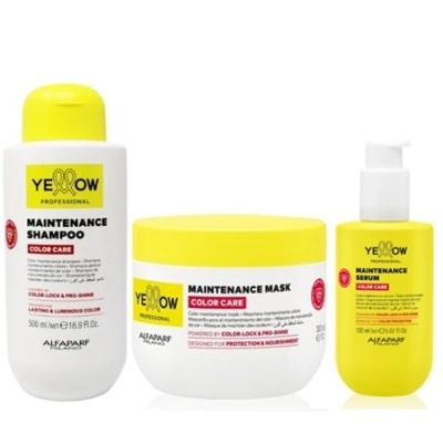 Produtos capilares Yellow Professional amarelos e brancos para manutenção de cor