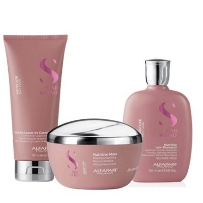 Produtos capilares Alfaparf Nutritive em embalagens rosa