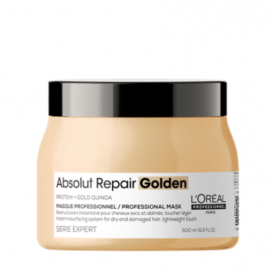 Máscara profissional Absolut Repair Golden da L'Oréal em frasco bege com tampa preta
