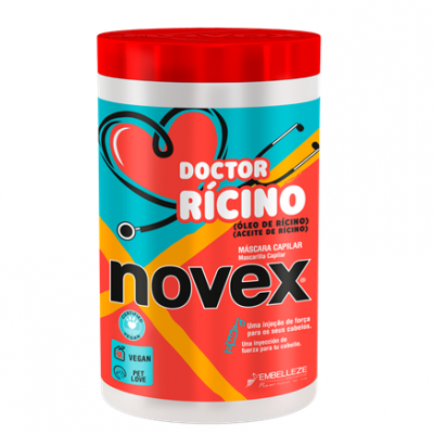 Recipiente de máscara capilar Novex Doctor Rícino com tampa vermelha