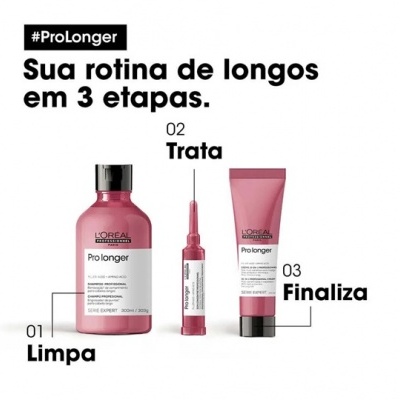 Três produtos capilares rosa com texto em português