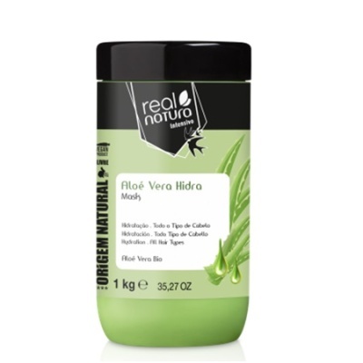 Pote verde com máscara de Aloé Vera Hidra da marca real nature