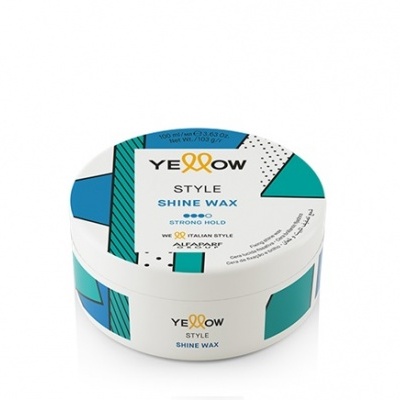 Recipiente redondo de cera para cabelo branca com decoração azul e verde