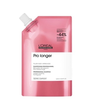 Embalagem rosa de shampoo profissional L'Oreal Pro Longer com rótulo branco e texto em preto