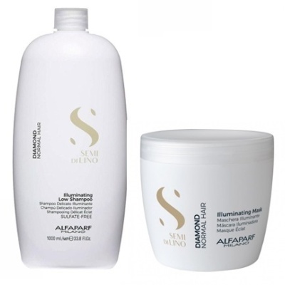 Produtos de cabelo Alfaparf Semi Di Lino Diamond Shampoo e Máscara