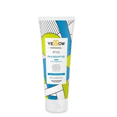 Gel fixador para cabelo em embalagem colorida com texto detalhado