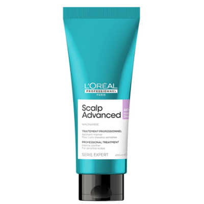 Tubo de produto L'Oréal Scalp Advanced azul-turquesa com tampa preta