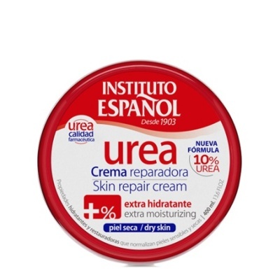Creme reparador Instituto Espanol Urea embalagem redonda vermelha e branca