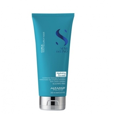 Frasco azul turquesa de condicionador semi di lino curls da ALFAPARF