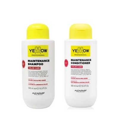 Frascos de shampoo e condicionador Yellow Professional com tampa amarela