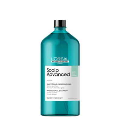 Frasco azul de champô L'Oreal Scalp Advanced 500 ml