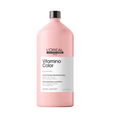 Garrafão rosa de champô profissional L'Oréal Vitamino Color 1500 ml