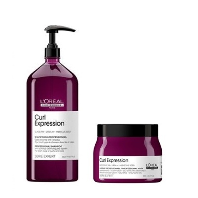 Conjunto de produtos de cabelo L'Oréal Curl Expression roxo com etiquetas brancas