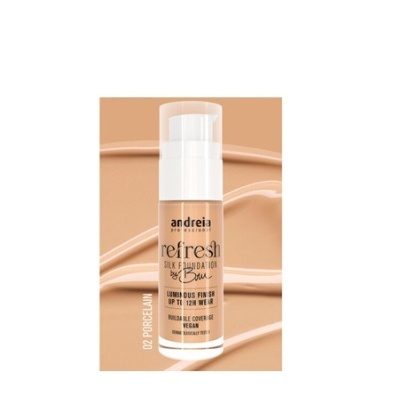 Frasco de base líquida andreia professional refresh silk foundation tom 02 porcelain