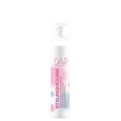 Frasco branco de Styling Mousse DAP Professional com tampa bomba