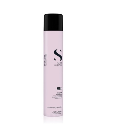 Spray fixador de cabelo Semi di Lino embalagem rosa e preta