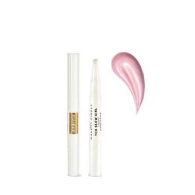 Dois produtos de maquilhagem cilindricos brancos e amostra rosada perolada