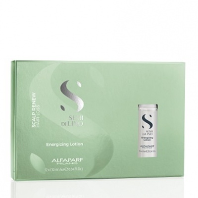 Caixa verde clara com pequenos frascos de loção energizante para cabelo