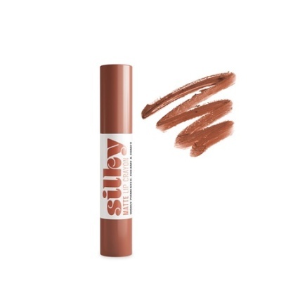 Batom em caneta Silky com amostras de cor nude castanho