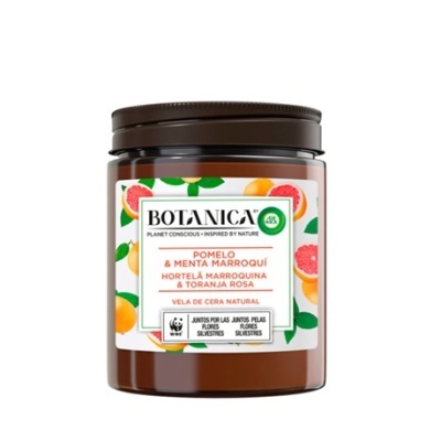 Vela de cera natural Botânica pomelo e menta marroqui em frasco castanho
