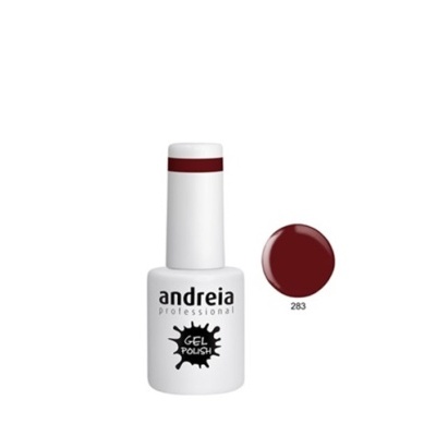 Frasco branco de verniz gel andreia professional cor vermelho escuro 283