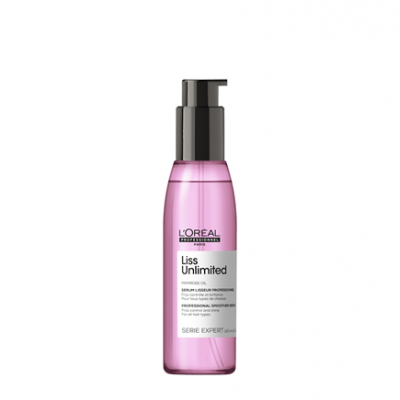 Frasco rosa com doseador preto de L'Oréal Série Expert Liss Unlimited
