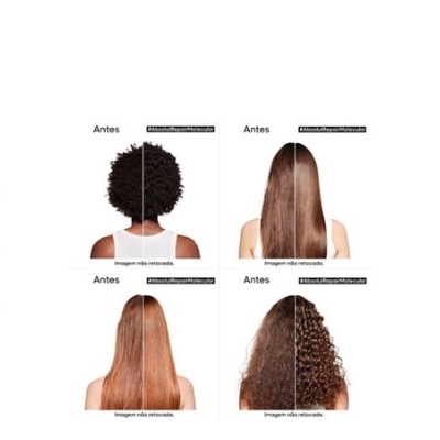 Comparação de cabelo antes e depois de tratamentos em quatro tipos de cabelo