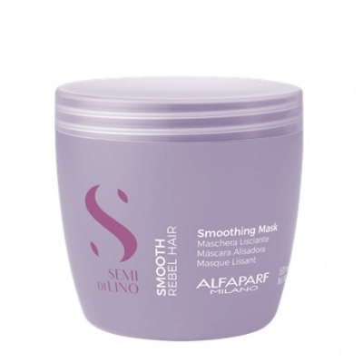 Máscara de cabelo alisadora em embalagem lilás com tampa branca ALFAPARF MILANO