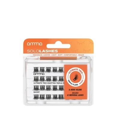 Conjunto de pestanas individuais AMMA SoloLashes em embalagem plástica transparente com etiqueta laranja e branca