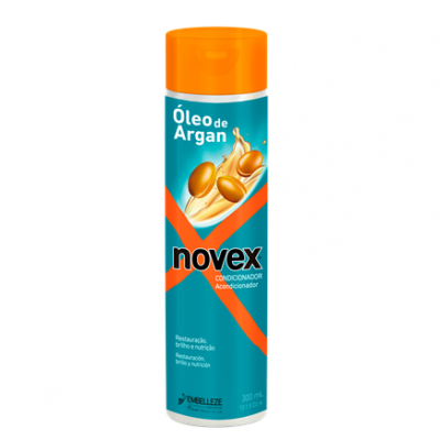 Frasco de condicionador Novex óleo de argan azul com tampa laranja