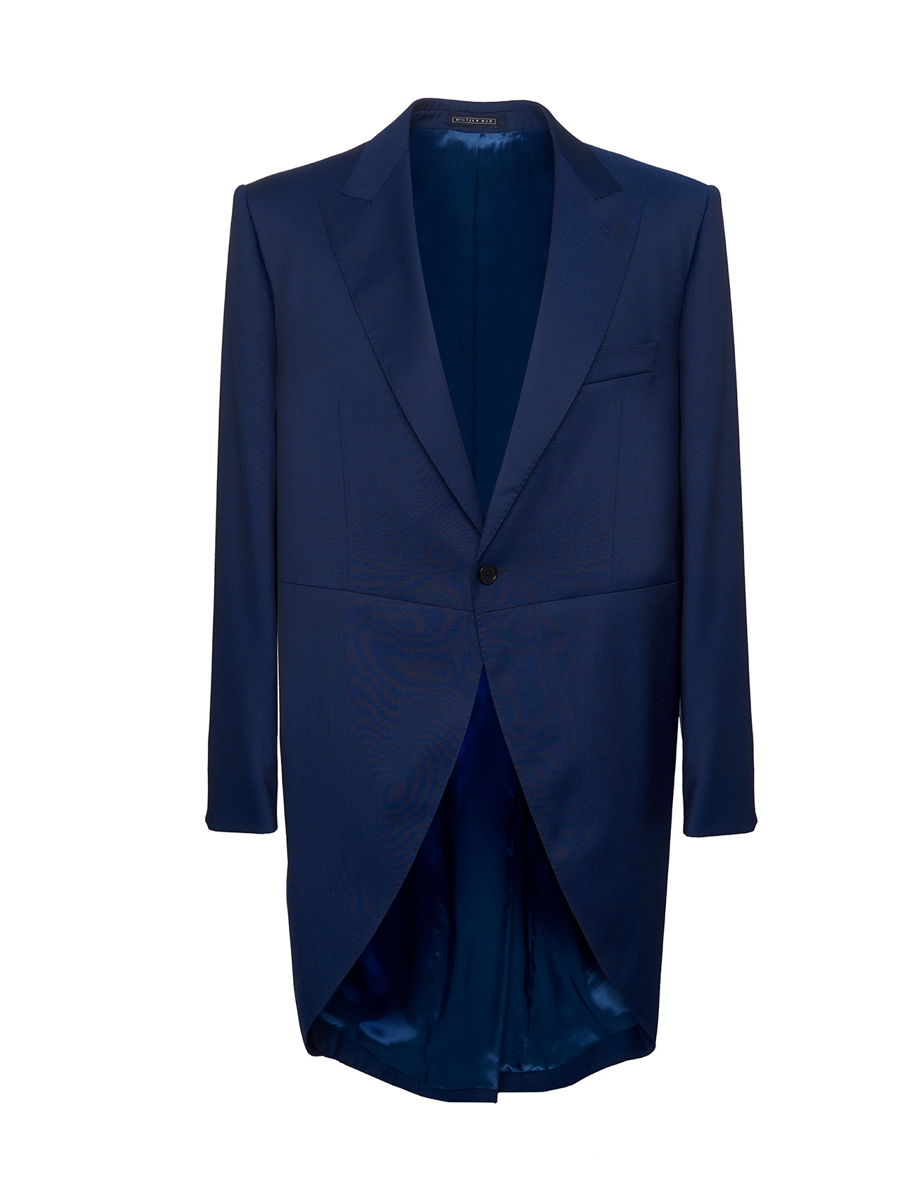 Fraque Completo Azul (calças e fraque) Casaco comprido masculino azul escuro com um botão central e gola de lapela