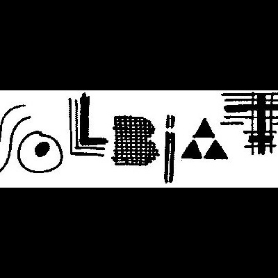 Palavra SOLDBYATI com design gráfico abstrato em preto e branco