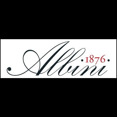 Logótipo Albini 1876 em caligrafia preta com número vermelho sobre fundo branco