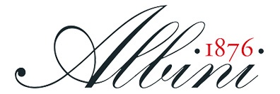 Logótipo Albini 1876 em caligrafia preta com número vermelho sobre fundo branco