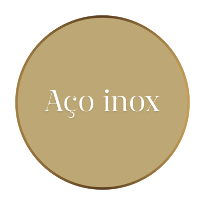 Círculo castanho com texto branco Aço inox
